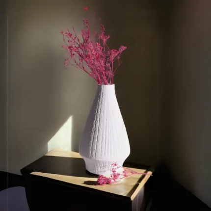 NIH Stunning White Vase With Vertically ribbed texture