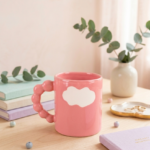NIH CERAMIC PINK COFFEE MUG WITH CLOUD DESIGN