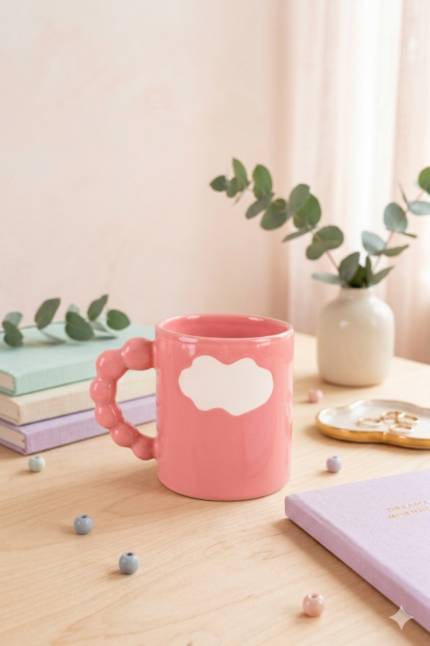 NIH CERAMIC PINK COFFEE MUG WITH CLOUD DESIGN