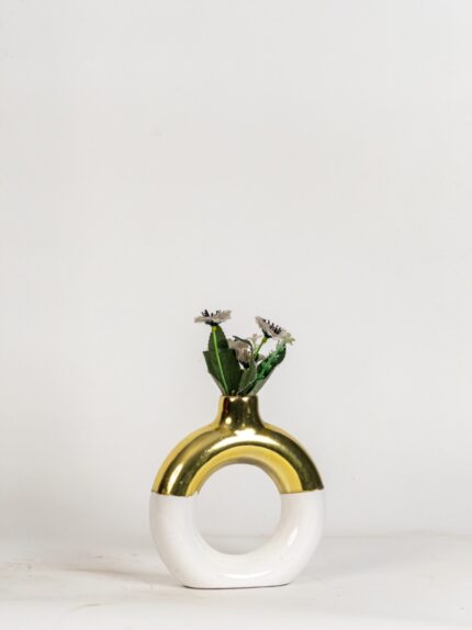 Hand Made Ceramic gold and White color baby Vase