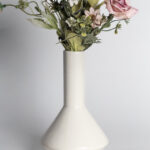 NIH long bottle finish ceramic signey vase for hotel and corporate desk.