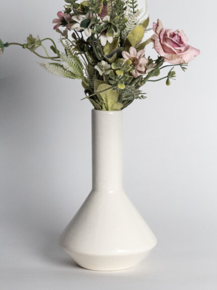 NIH long bottle finish ceramic signey vase for hotel and corporate desk.