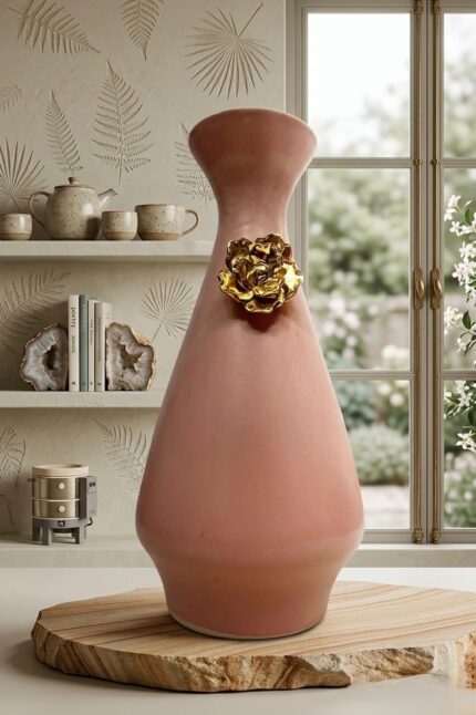 NIH Pink Ceramic Glossy Vase For Decoration